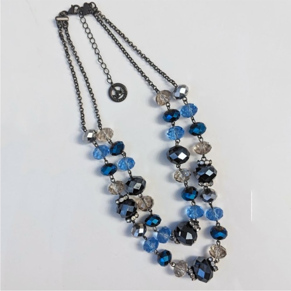 Vintage Trifari Crown Aurora Beaded Crystal Rhinestone Double Strand Necklace